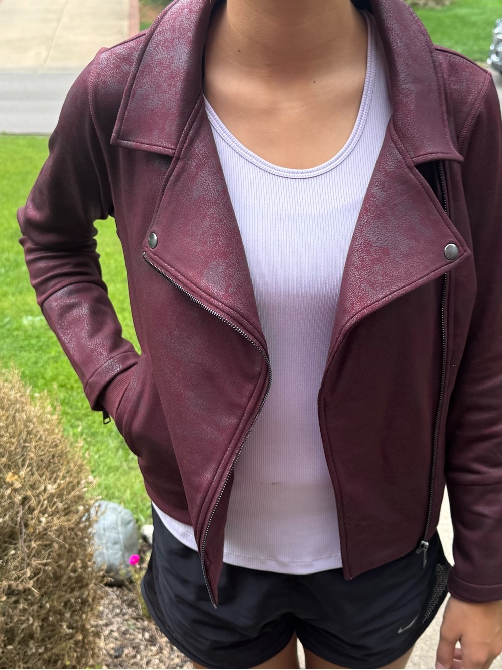 Grace & Lace Burgundy Faux Leather Moto Jacket